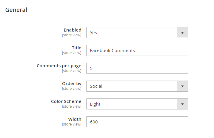 Facebook Comments extension settings