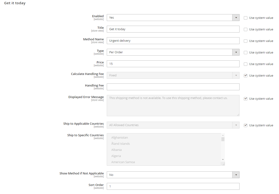 Multiple Flat rate pro method settings