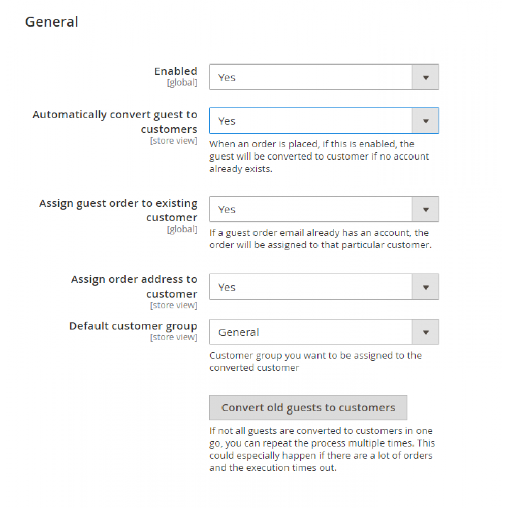 Magento 2 Guest To Customer extension settings