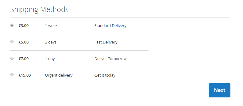 Multiple flat rate shipping method on checkout page